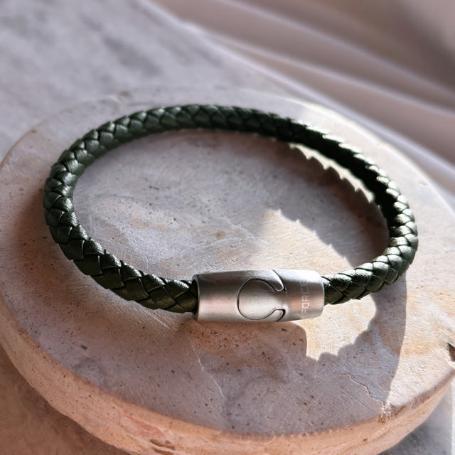 *Force armbånd grønt læder m. stål lås 21 cm