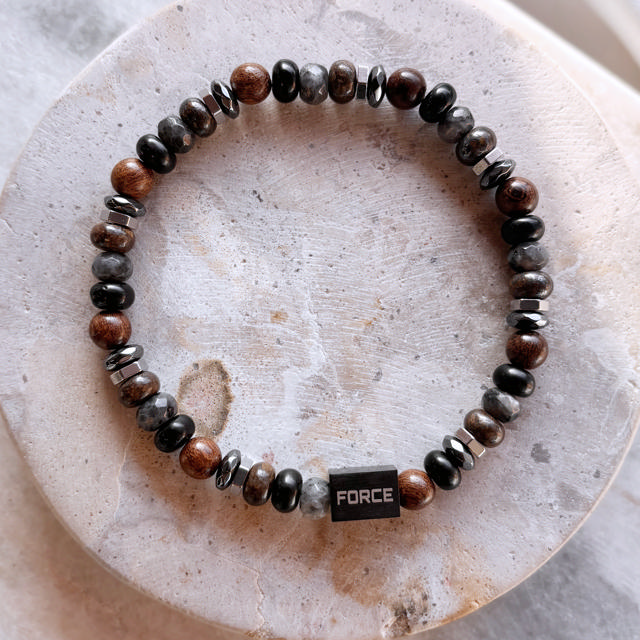 *Force armbånd hæmatit/onyx/træ 19 cm