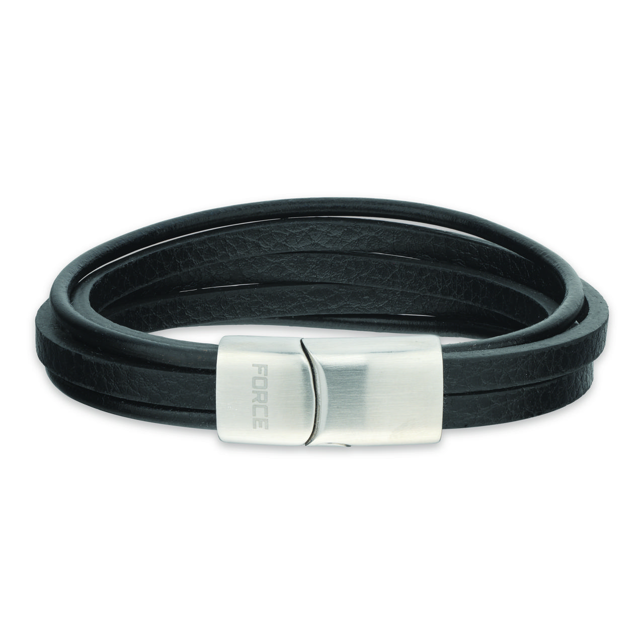 *Force armbånd 5 rk. sort læder stål lås 21cm
