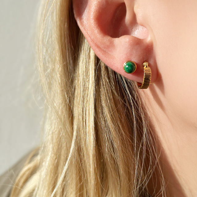 Earstick malachite 925 goldplated
