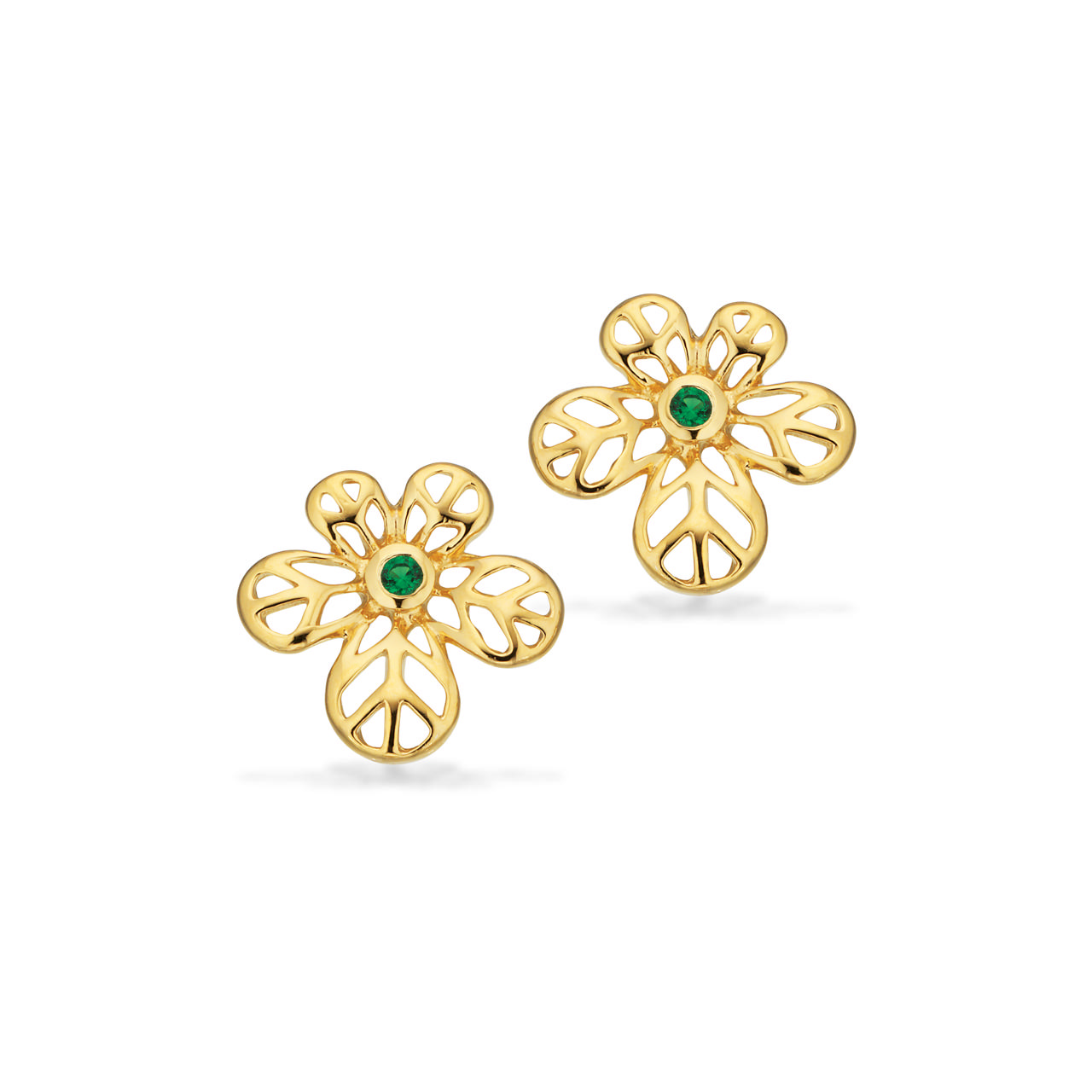 Earsticks green zir. 925 goldplated