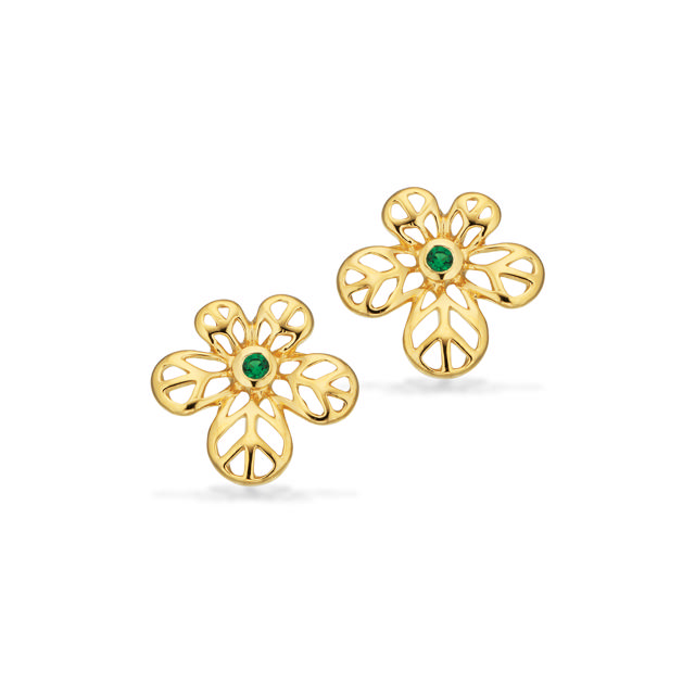 Earsticks green zir. 925 goldplated