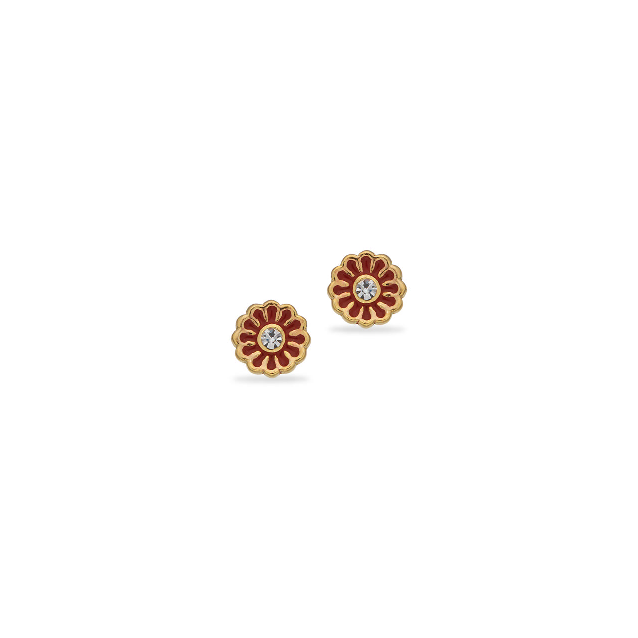 Earsticks red flower zir. 925 goldplated