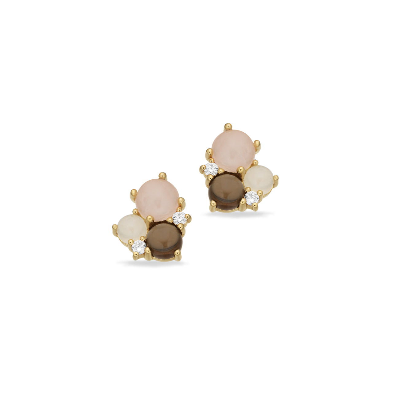 Earsticks rose/smokey quartz 925 goldplated