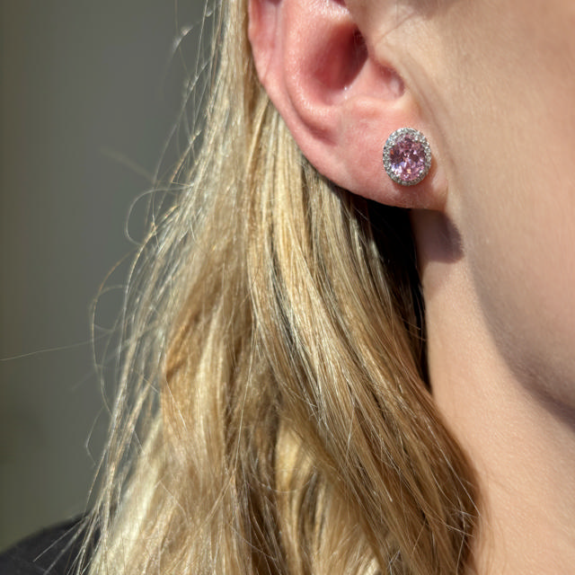 *Øreringe roset pink/hvid cubic zir. sølv rh.