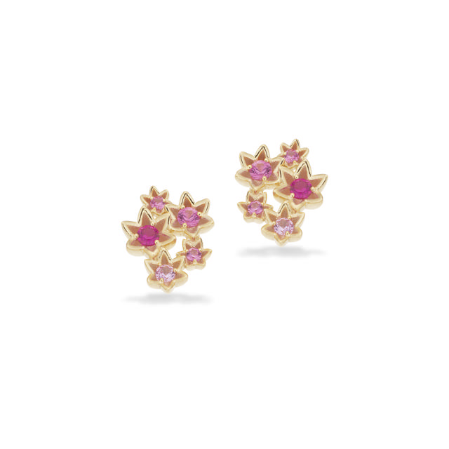 Earsticks pink stars zir. 925 goldplated