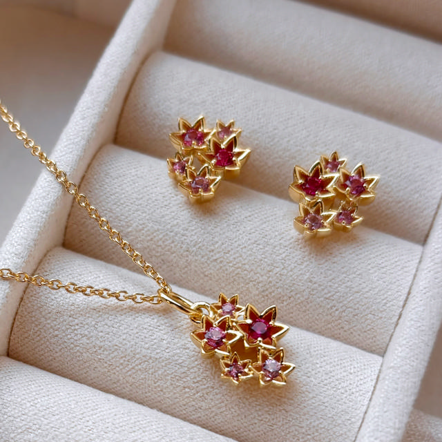 Earsticks pink stars zir. 925 goldplated