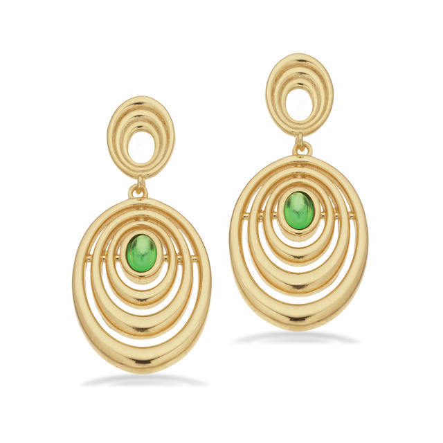 Earsticks green zir. 925 goldplated