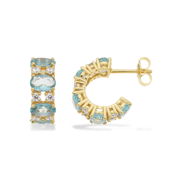 Hoops blue/white zir. 925 goldplated