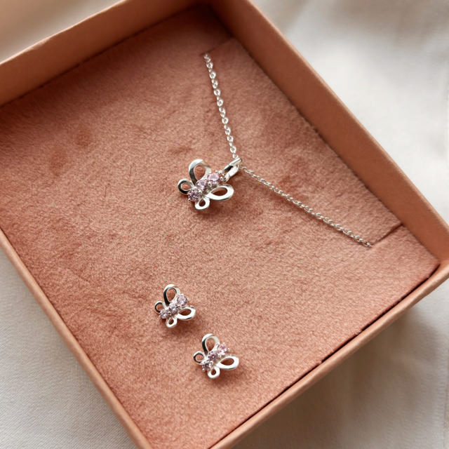 *Øreringe somerfugl pink cubic zir. sølv rh. 