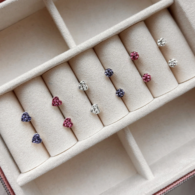 *Øreringe hjerte rosa sten sølv 