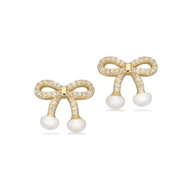 Earsticks bow fwp. zir. 925 goldplated