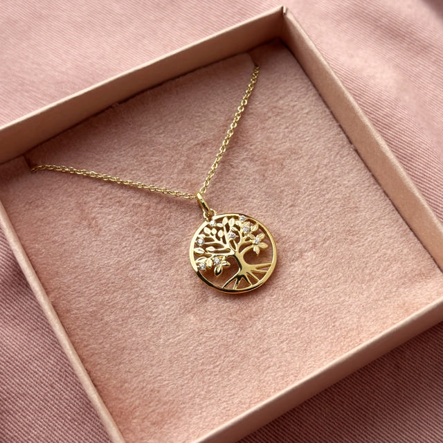 *Vedhæng Livets Træ cubic zir. 8 kt. m. sølvkæde