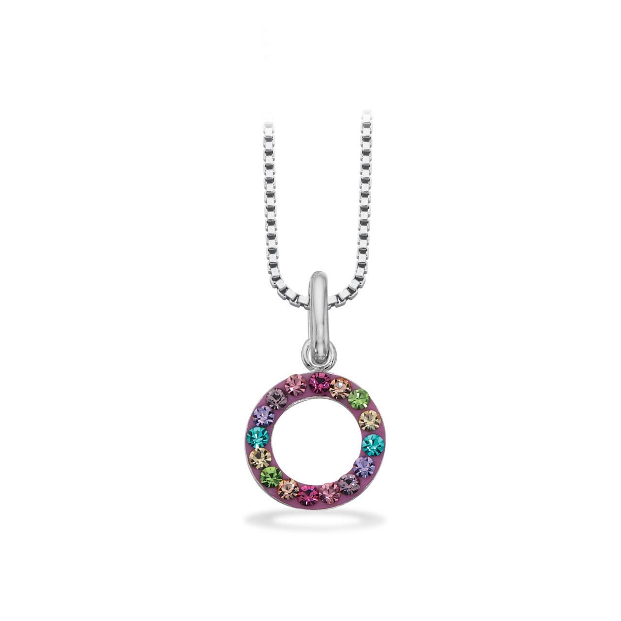 Vedhæng cirkel rainbow cubic zir. sølv m/kæde