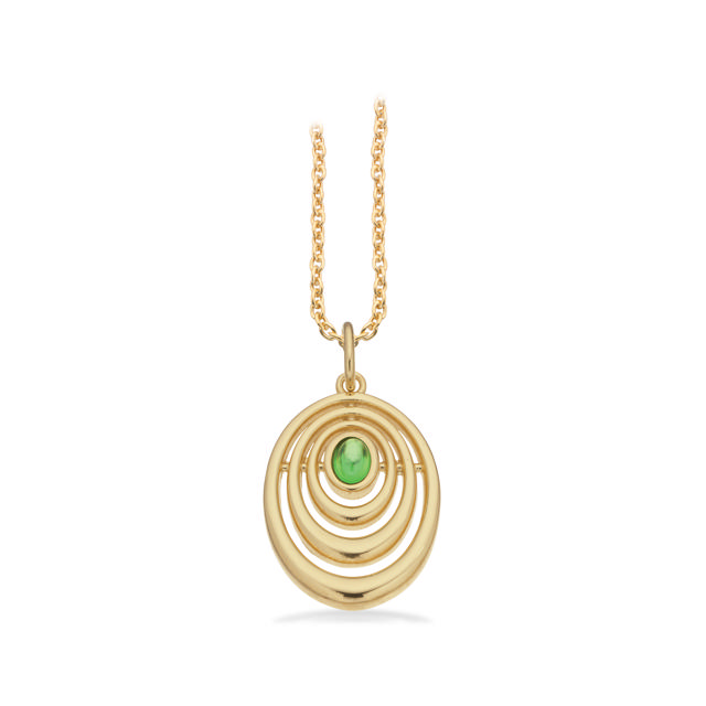 Pendant circle green zir. 925 goldplated