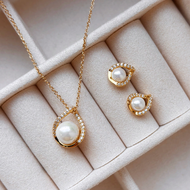 Pendant pearl/zir. 925 goldplated