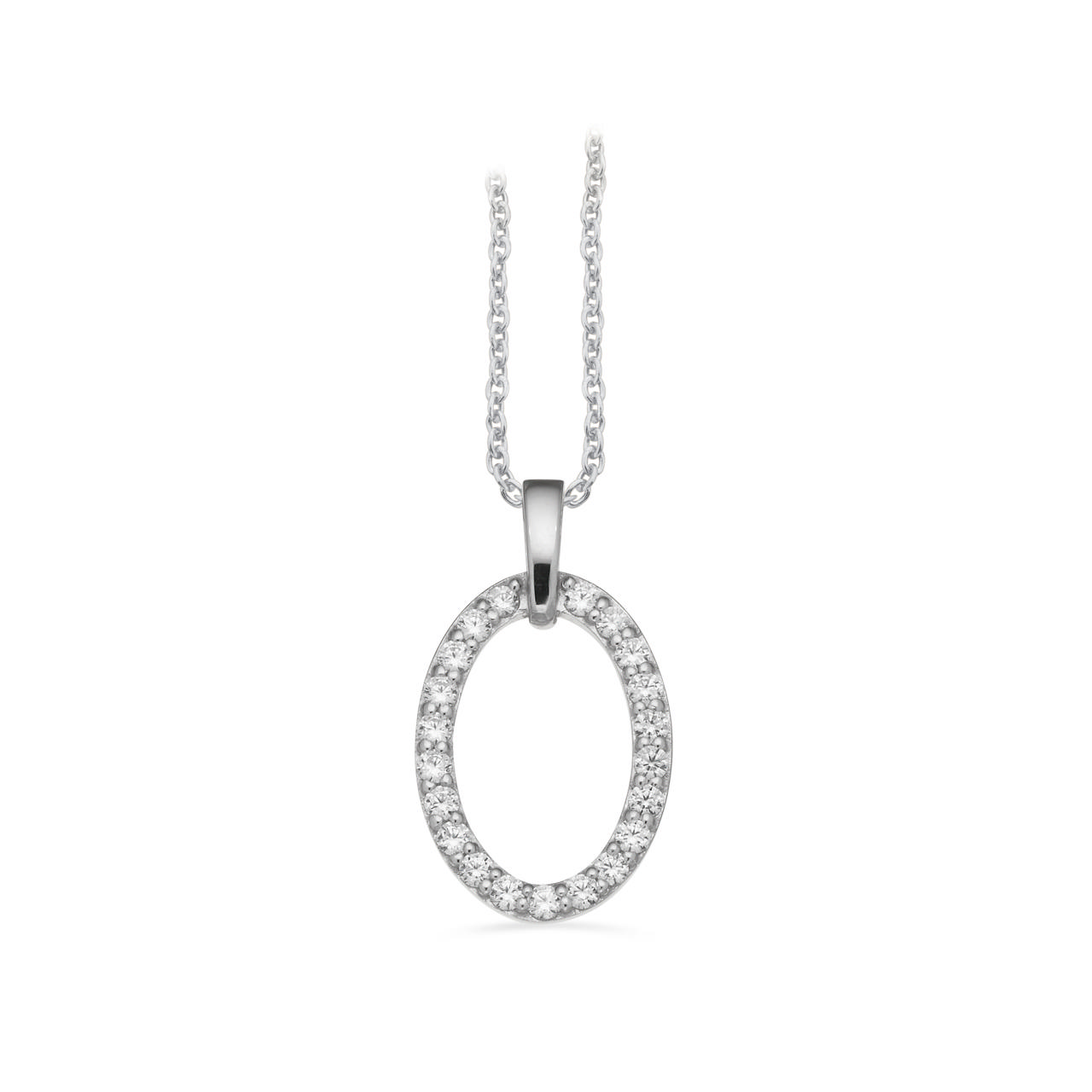 *SoHo vedhæng oval cubic zir. sølv rh. m/kæde