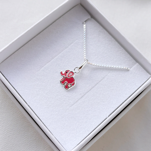 *Girls vedhæng lyserød elefant sølv m/kæde