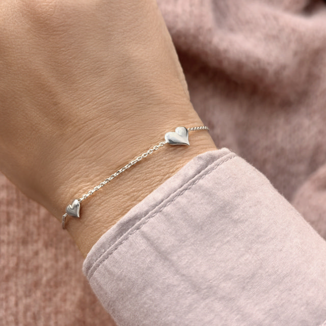 *Armbånd hjerter sølv rh. 17+2 cm