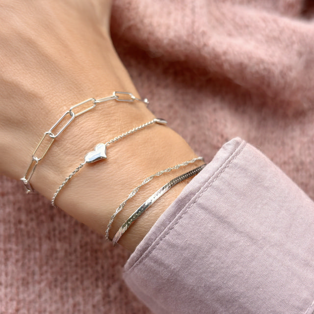 *Armbånd hjerter sølv rh. 17+2 cm