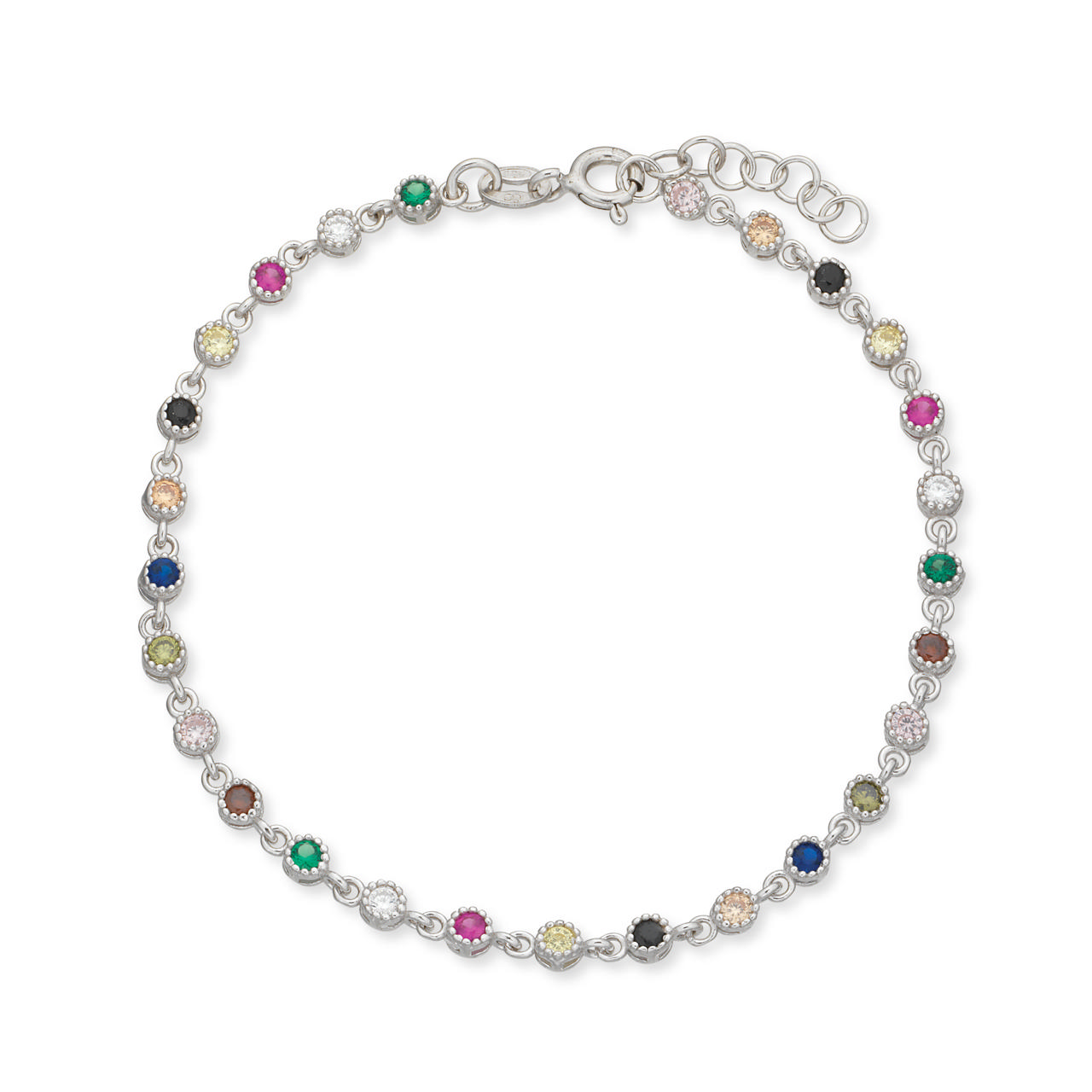 *SoHo armbånd multi color cubic zir. sølv rh. 17+2 cm