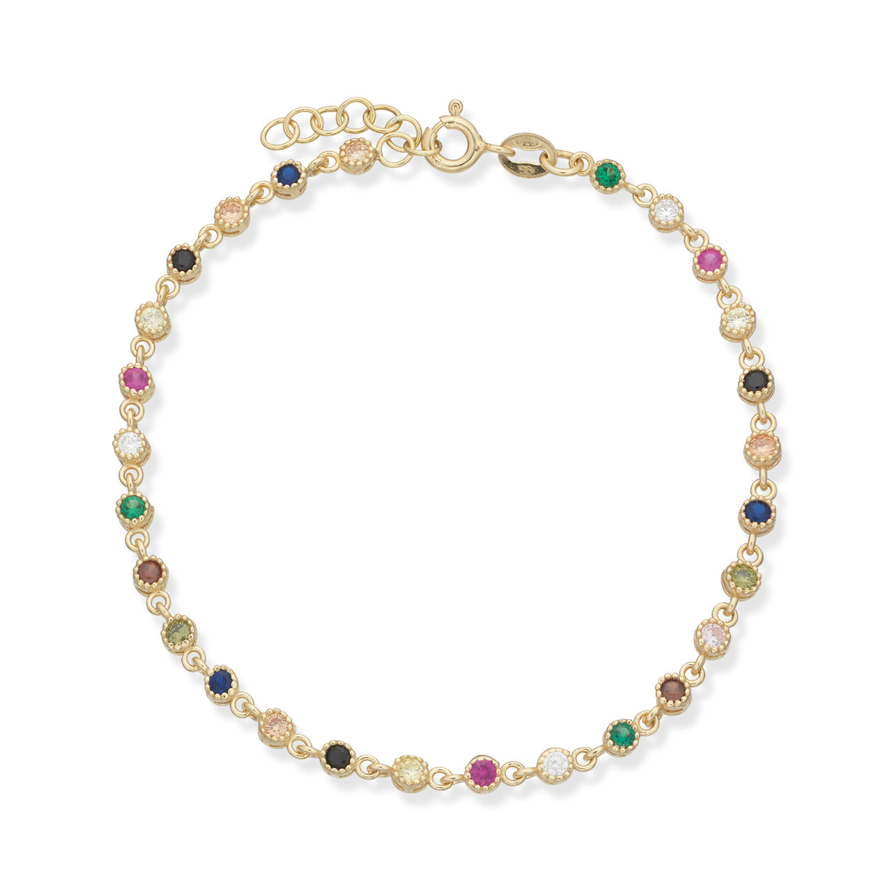*SoHo armbånd multicolor cubic zir sølv fg 17+2 cm