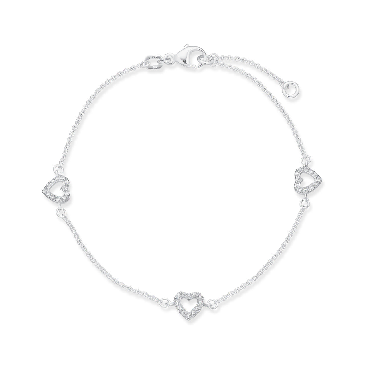 *Armbånd hjerter cubic zir. sølv 17+2 cm