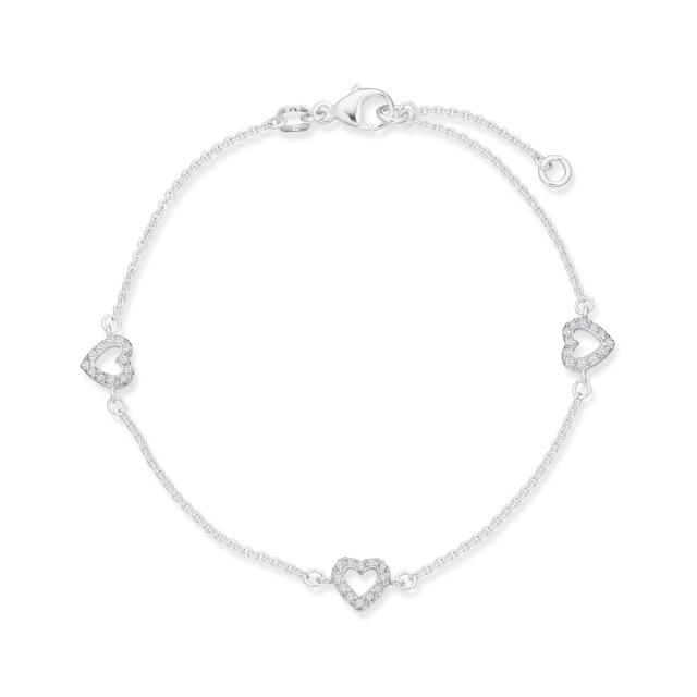 *Armbånd hjerter cubic zir. sølv 17+2 cm
