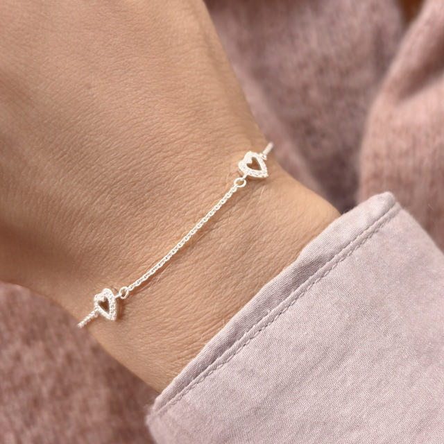 *Armbånd hjerter cubic zir. sølv 17+2 cm