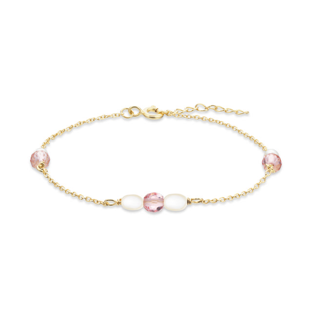 Armbånd rosa sten /fkp. sølv fg. 17 +2 cm