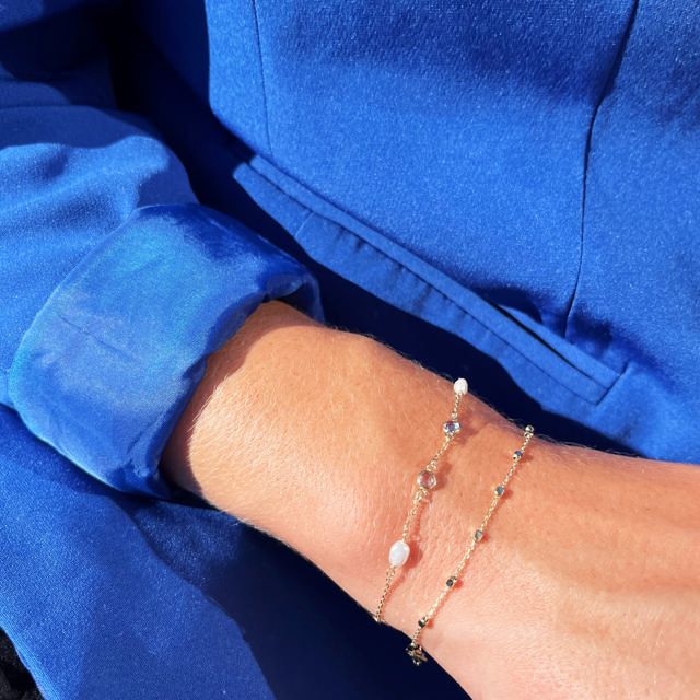 Armbånd fkp./aqua cubic zir. 17+2cm 9 kt.