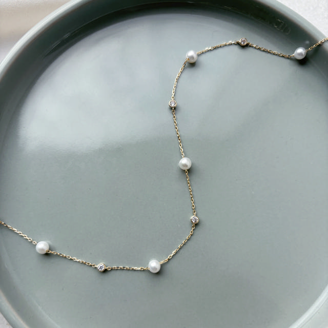 *Halskæde fkp./cubic zir.  42+3cm 8 kt.