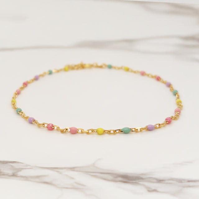 *Ankelkæde links multicolor emalje sølv fg23+2 cm.