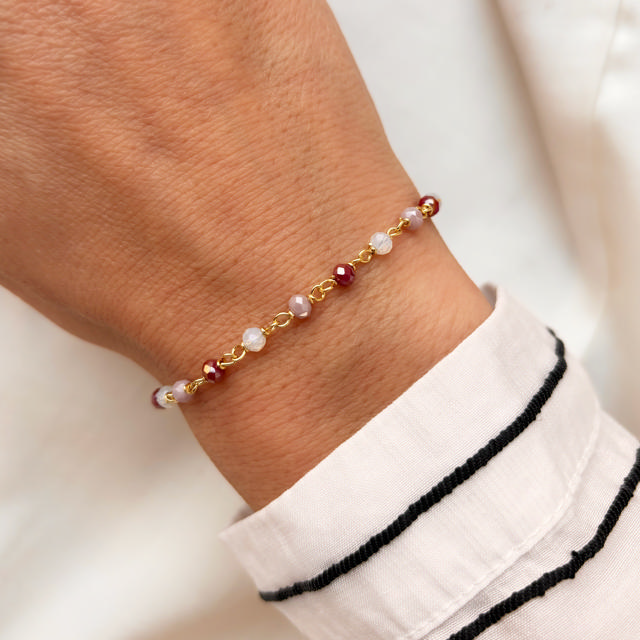 *Armbånd lilla+rosa krystaller sølv fg. 17+2 cm