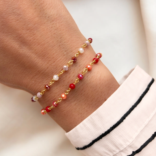 *Armbånd lilla+rosa krystaller sølv fg. 17+2 cm