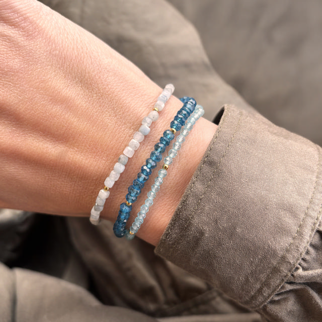 Armbånd blå apatite quartz sølv fg. 17+2cm