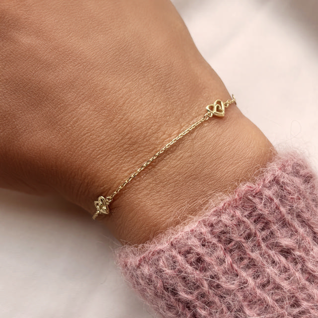 *Børnearmbånd  hjerter 14+2cm 8 kt.