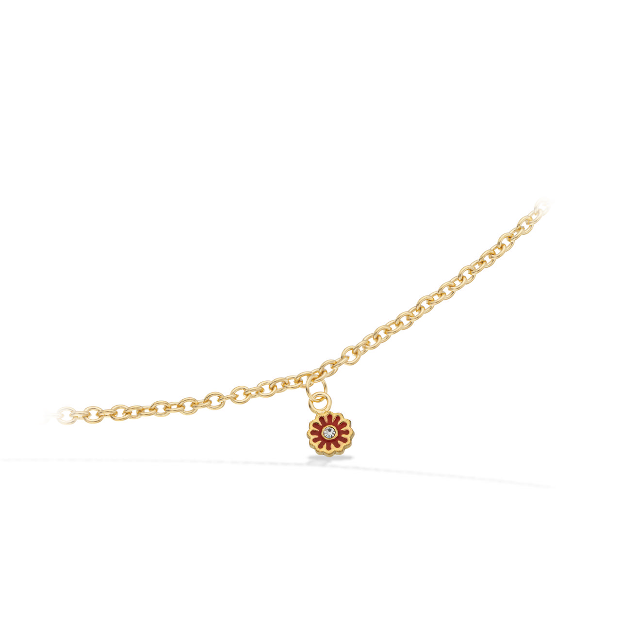 Bracelet red flower zir. 925 goldplated