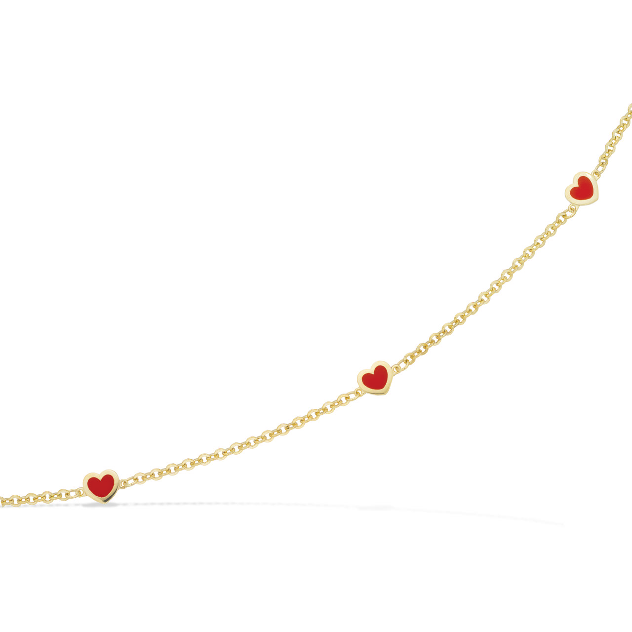 Bracelet 3x red hearts 925 goldplated