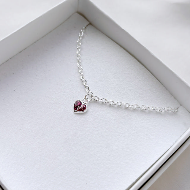 *Girls armbånd hjerte pink cubic zir. sølv