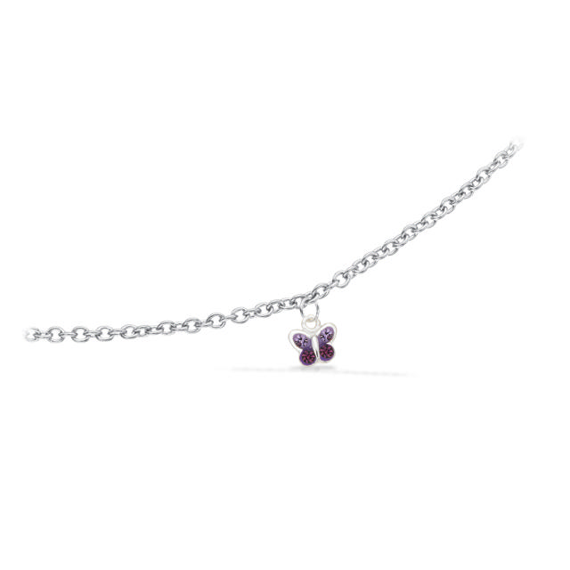 *Girls armbånd sommerfugl lilla  cubic zir. sølv