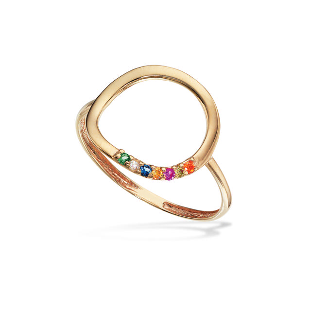 Ring cirkel rainbow cubic zir. 8 kt.