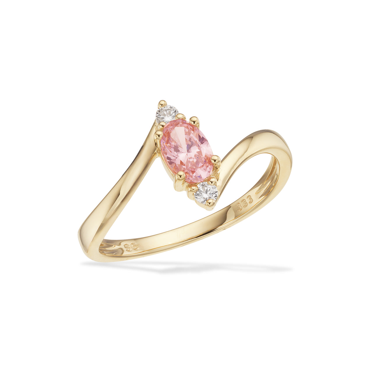 *Ring rosa/hvid cubic zir. 8 kt.