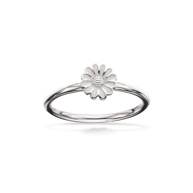 Ring marguerit lille 7,5 mm. sølv hvid