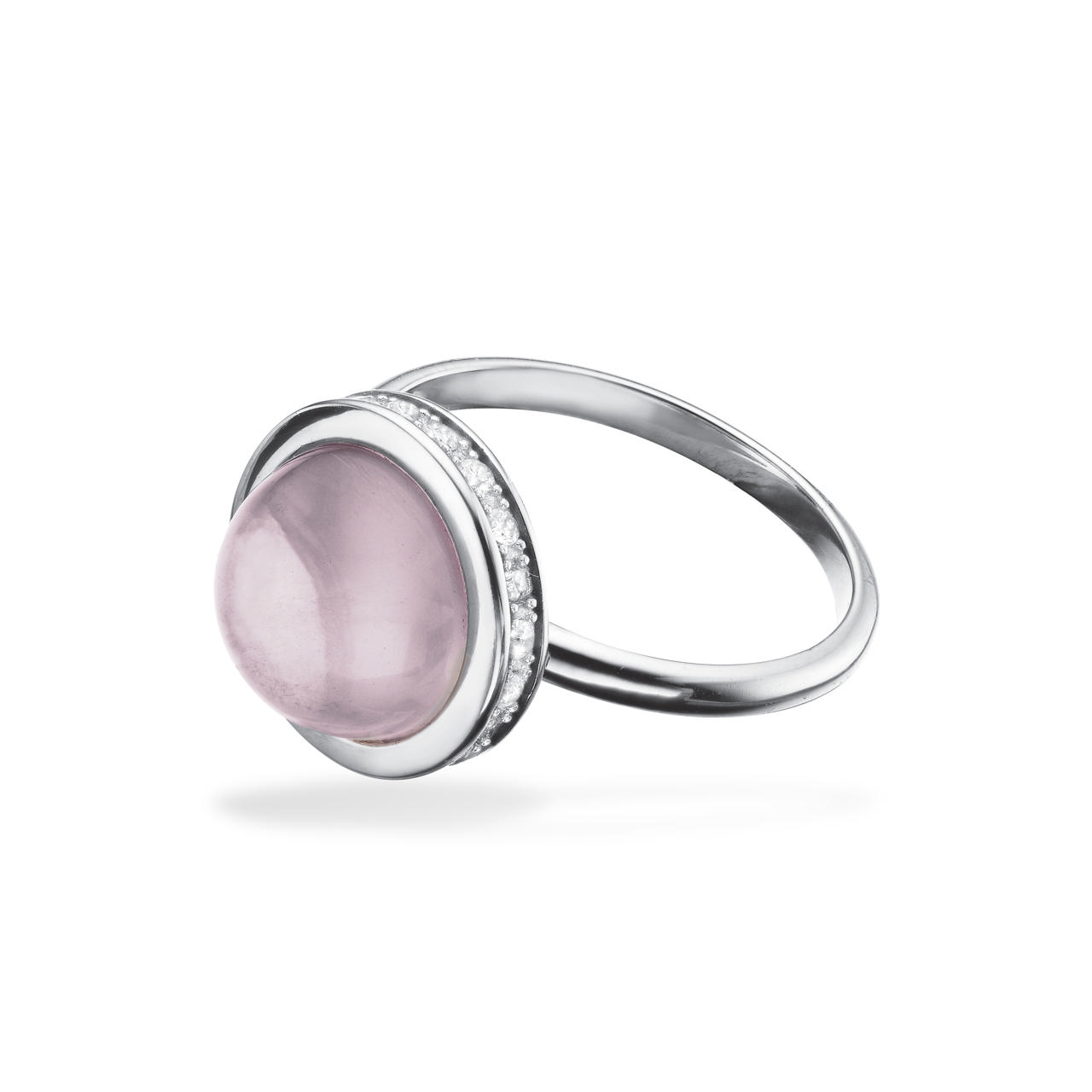 Ring rosa quartz syn. cubic zir. sølv rh.