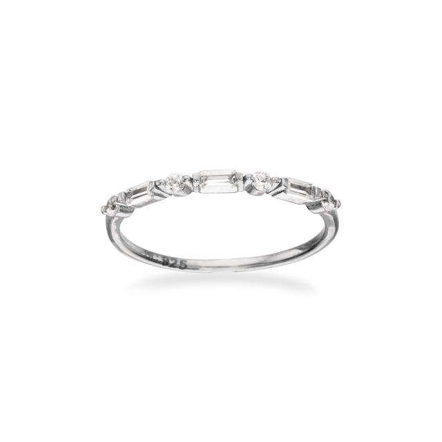 SoHo ring baguette/rund cubic zir. sølv rh.