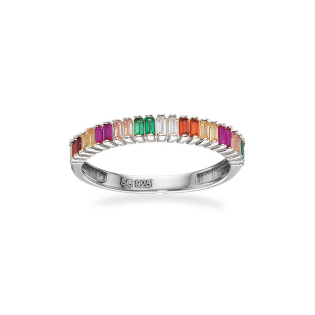 SoHo ring baguette rainbow cubic zir. sølv rh. 