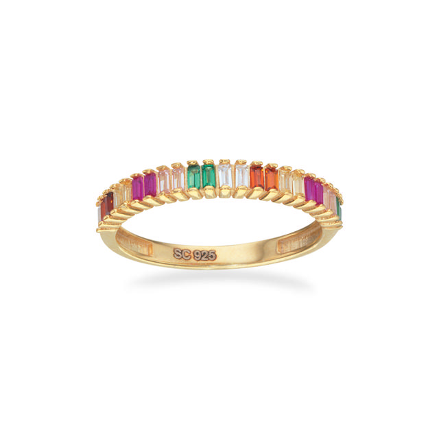 SoHo ring baguette rainbow cubic zir. sølv fg.