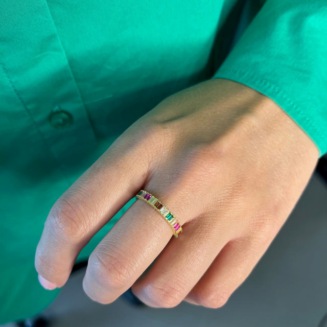 SoHo ring baguette rainbow cubic zir. sølv fg.