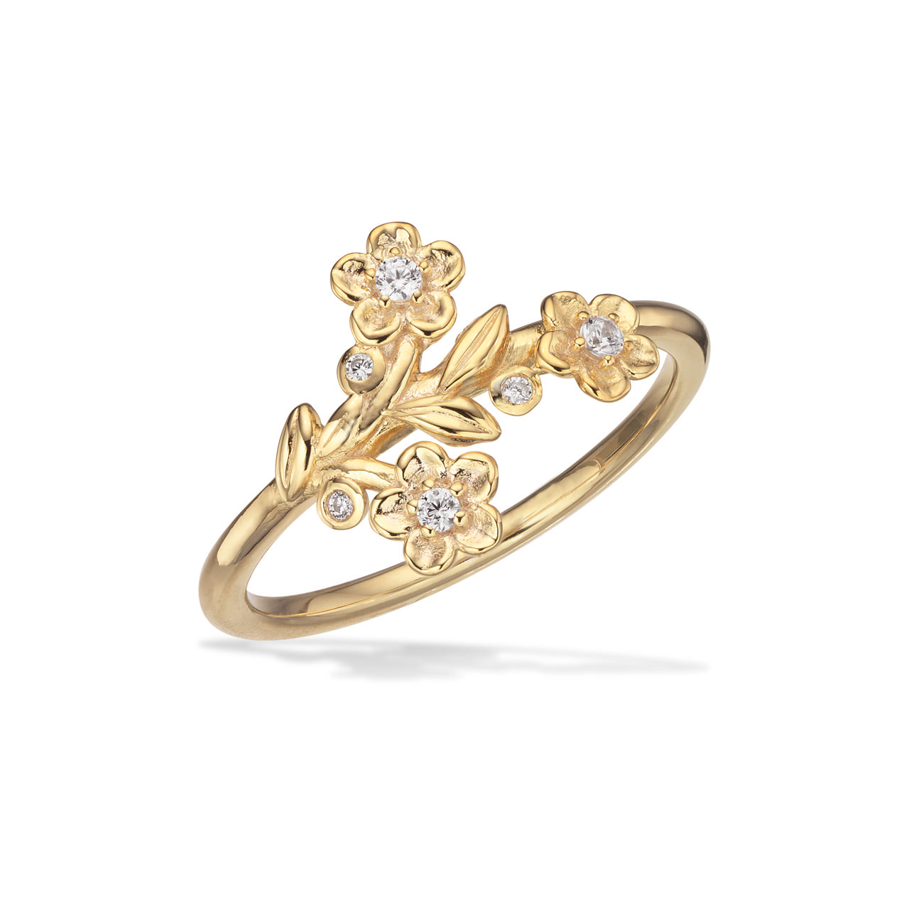 Ring flower zir. 925 goldplated